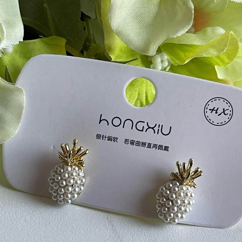 Gold and White Pineapple Earrings